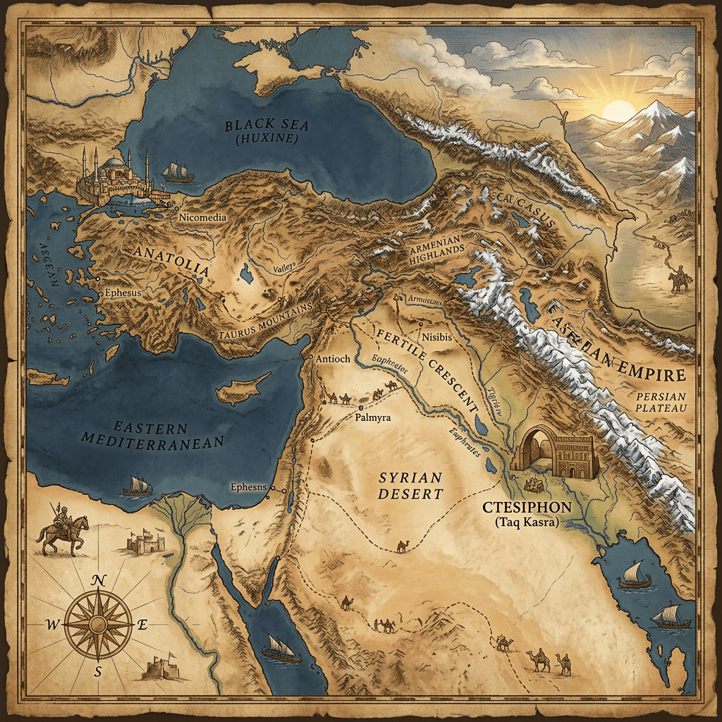 Illustrated map of Anatolia, Syria, Mesopotamia, and the Eastern Mediterranean